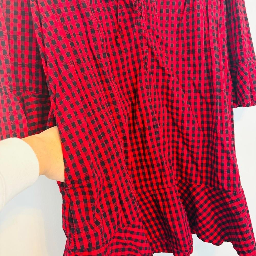 Time and Tru Red and Black Gingham Tie Front Midi Dress - Picture 6 of 11
